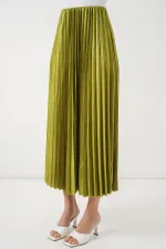 Jupe plissée aspect cuir 8009 - Vert olive