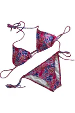 Women's Pink Floral Patterned Halter Neck Triangle Bikini Set HZL25S-LC5005