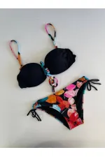 Ensemble bikini doublé brodé de pierres noires pour femme HZL25S-LC207