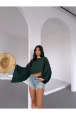 Kadın Zümrüt Yeşil Panço Model Müslin Bluz HZL25S-DSB16161