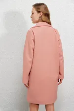 Kadın Pembe Tek Düğmeli Çift Cepli Astarlı Şık Kaşe Kaban HZL23W-BD190851