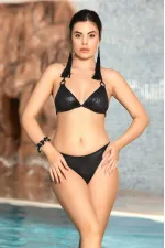 Kadın Siyah Deri Görünümlü İp Bağlamalı Bikini Takımı HZL24S-AR1929