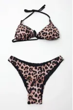Kadın Siyah Leopar İp Bağlamalı Astarlı Üçgen Bikini Takım HZL24S-LC204