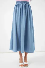 Women's Light Blue Elastic Waist Long Denim Skirt HZL26W-BD180621