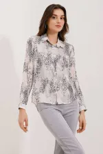 3964 Lightly Draped Satin Shirt - Light Grey