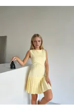 Robe sans manches jaune pour femme, tissu double importé HZL25W-FRY122651