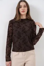 Women's Patterned Long-Sleeve Blouse 983 - Brown