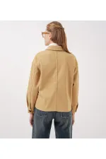 Kadın Camel Düğmeli Cepli Kısa Kaşe Ceket HZL25W-BD107131