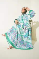 Robe hijab à motifs authentiques 2423 - D. Menthe
