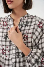 Robe longue hijab à motifs pour femme 2585 - Gris clair