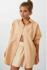 Women's Biscuit Oversize Long Basic Shirt HZL22W-BD139001