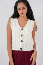 Gilet court boutonné en maille blanche 15882