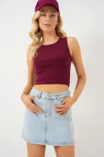 Kadın Mini Kot Etek 8049 - Mavi