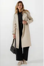 Women's Beige Double-Breasted Belted Lined Trench Coat HZL25W-BD159181