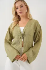 Kadın Önü Bağcıklı Bluz 952 - Çağla