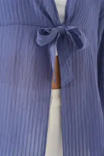 Kadın Önü Bağcıklı Bluz 952 - İndigo