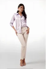 Kadın Açık Lila Hafif Dökümlü Saten Yüzeyli Gömlek HZL22W-BD139641