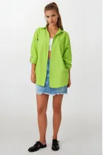 Chemise longue basique oversize vert pistache pour femme HZL22W-BD139001