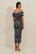 2396 Yırtmaçlı Yazlık Örme Elbise - A.Siyah