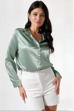 Kadın Çağla Yeşili Hafif Dökümlü Saten Yüzeyli Gömlek Hzl22w-bd139641