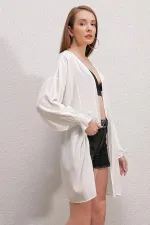 Women's White Ruffle Sleeve Elasticated Loose Kimono HZL23S-BD158821