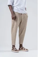 Pantalon de survêtement coupe droite à rayures camel pour homme, avec ceinture nouée à la taille, HZL24S-MXC8948-203