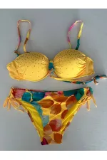 Ensemble bikini doublé brodé de pierres jaunes pour femme HZL25S-LC207