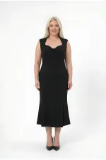 Women's Black Plus Size Sweetheart Neck Midi Dress HZL26S-ZSS150931