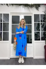 Women's Blue Plus Size Fish Pattern One Size Viscose Fabric Shirt Dress HZL26S-VL12551 Women's Blue Plus Size Fish Pattern One Size Viscose Fabric Shirt Dress HZL26S-VL12551
