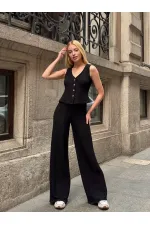 Kadın Siyah Beli Lastilkli Gofre Kumaş Pantolon HZL24S-ZK13261