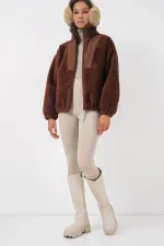 5194 Women's Plush Coat Jacket - Brown