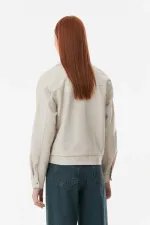 Veste courte en similicuir écru pour femme, doublée avec poches, HZL23W-BD110331