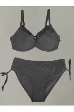 Kadın Siyah Desenli Büyük Beden Astarlı Bikini Takım HZL25S-LC4004