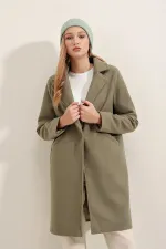 Manteau élégant en cachemire kaki pour femme, doublé, à un bouton et deux poches, HZL23W-BD190851