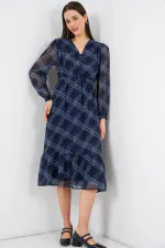 2137 Desenli Şifon Elbise - A.Mavi