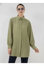 Çizgili Uzun Gömlek Tunik 5947 - Çağla