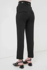 Kadın Siyah Yüksel Bel Kemerli Kumaş Pantolon HZL25S-BD167251