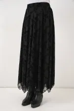 Jupe doublée à motifs pour femme 8059 - Noire