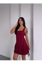 Kadın Bordo Pileli Şortlu Mini Elbise HZL25S-FRY122991