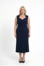 Women's Navy Blue Plus Size Sweetheart Neck Midi Dress HZL26S-ZSS150931