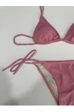 Ensemble bikini triangle à nouer rose poudré pour femme HZL25S-LC5005