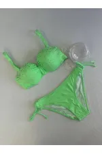 Kadın Yeşil Taş İşlemeli 3 Parça Bikini Takım HZL25S-LC3315