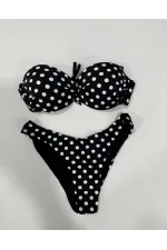 Kadın Siyah Puantiyeli Astarlı Bikini Takım HZL25S-LC2223