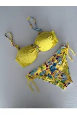 Kadın Sarı Taş İşlemeli Astarlı Bikini Takım HZL25S-LC208