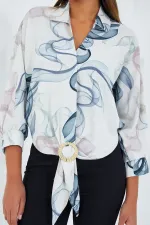 Kadın Oversize Dökümlü Crop Saten Gömlek 906 - İndigo