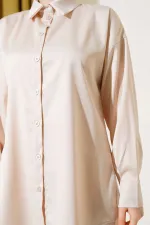 Chemise hijab crème satinée pour femme HZL25W-BD139641