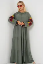 Robe longue brodée 2534 - Kaki