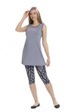 Maillot de bain semi-couvrant sans manches gris noir pour femme HZL25S-AR3151/13