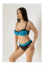 Women's Blue Black Patterned Lined Bikini Set HZL25S-LC25143
