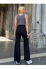 Kadın Siyah Yüksel Bel Kemer Detaylı İspanyol Paça Pantolon HZL25W-ZK11481